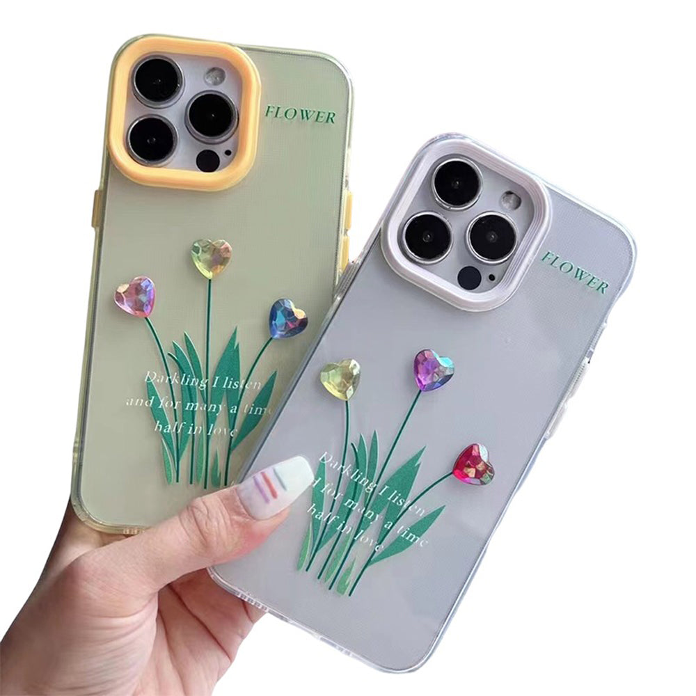 Grass Printing Little Heart Color Transparent TPU(Soft) Case –  iPhone 15 Pro Max