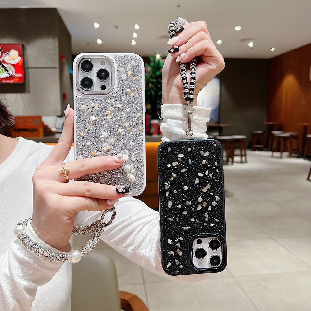 Electroplated Glitter and Stone Bling Phone Case With Bracelet - iPhone 15 Pro Max