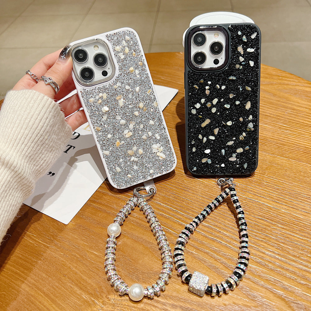 Electroplated Glitter and Stone Bling Phone Case With Bracelet - iPhone 15 Pro Max