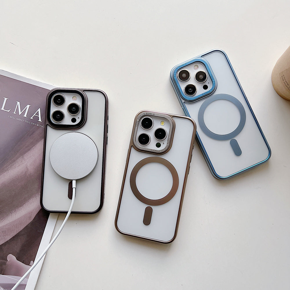 Metal Camera Frame Magsafe TPU (Soft) + PC (Hard) Phone Case - iPhone 15 Pro Max