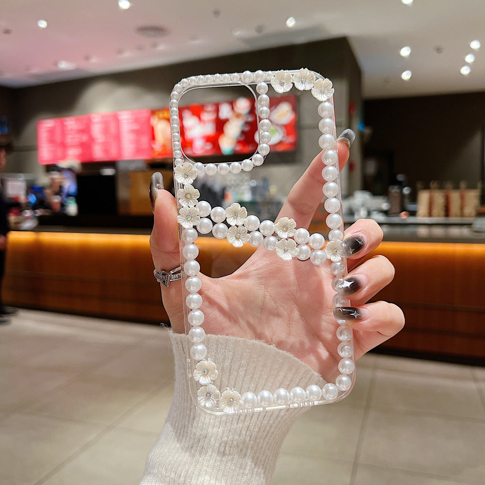 Pearl Border Floral Transparent PC (Hard) | TPU (Soft) Phone Case - iPhone 14 Pro