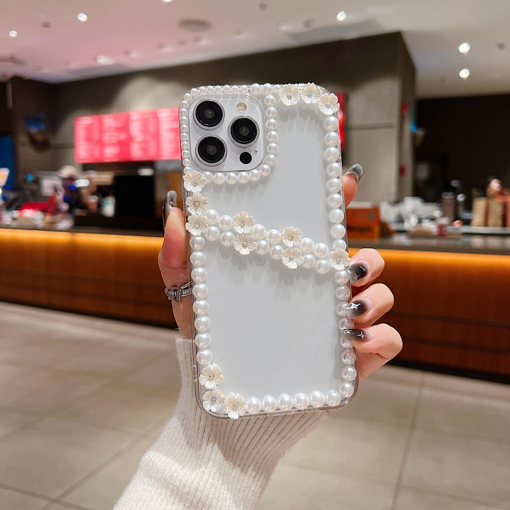 Pearl Border Floral Transparent PC (Hard) | TPU (Soft) Phone Case - iPhone 14 Pro