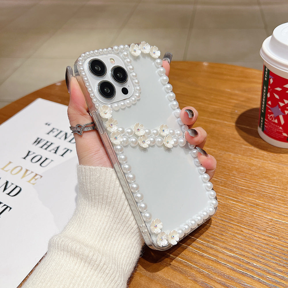 Pearl Border Floral Transparent PC (Hard) | TPU (Soft) Phone Case - iPhone 14 Pro