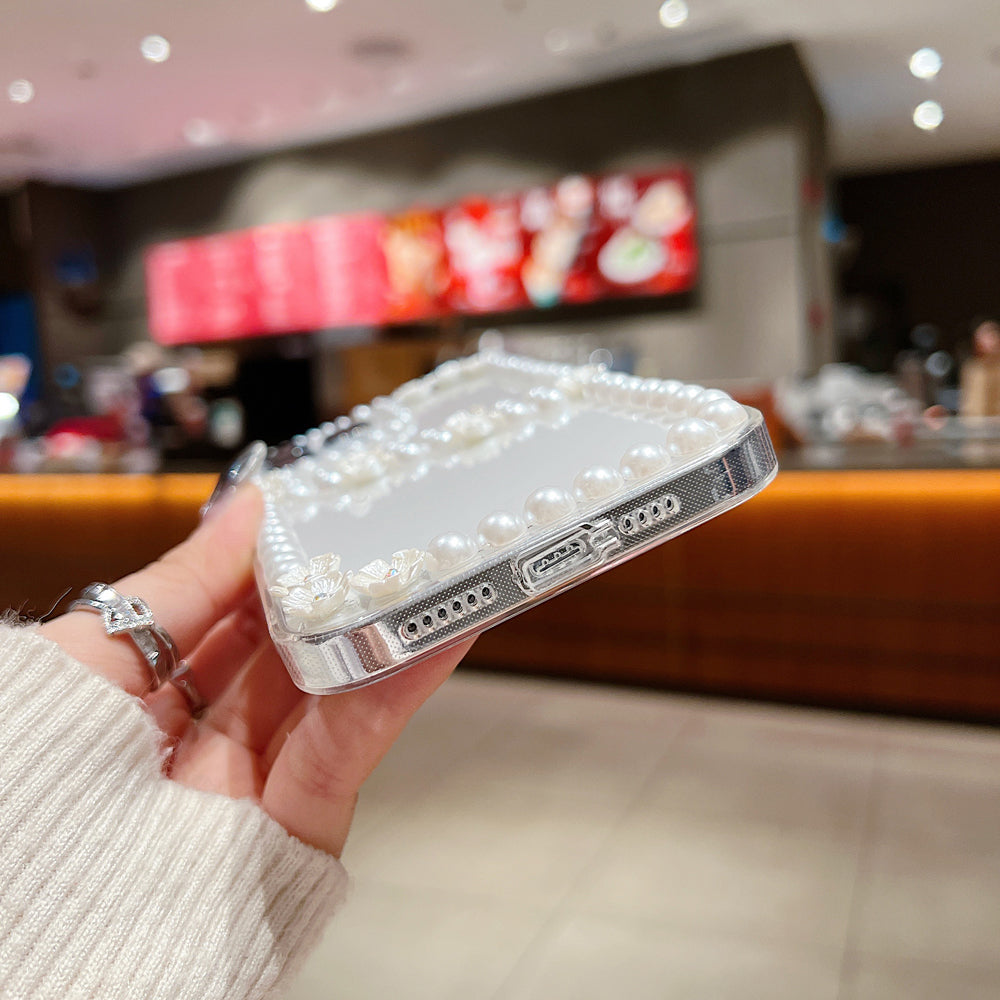 Pearl Border Floral Transparent PC (Hard) | TPU (Soft) Phone Case - iPhone 14 Plus