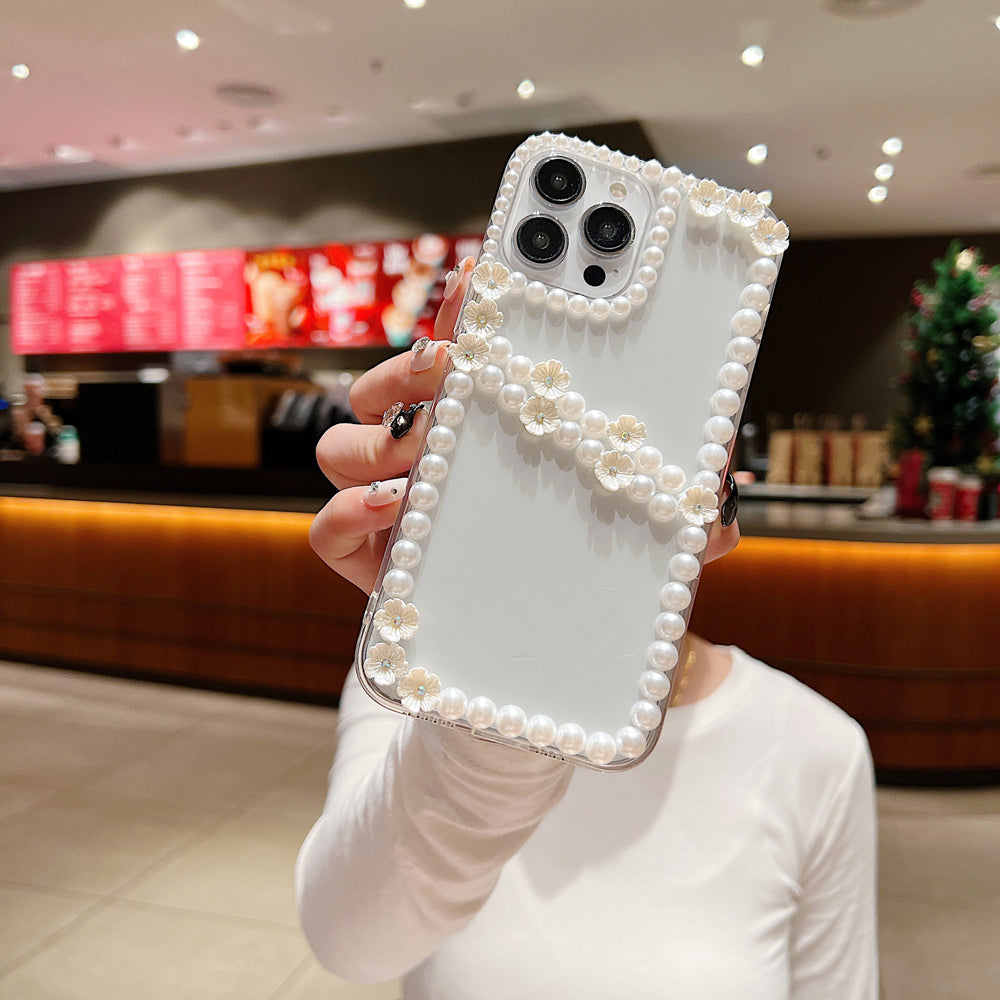 Pearl Border Floral Transparent PC (Hard) | TPU (Soft) Phone Case - iPhone 14 Pro