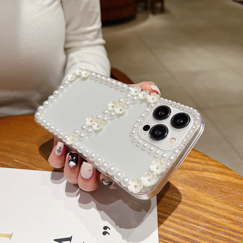Pearl Border Floral Transparent PC (Hard) | TPU (Soft) Phone Case - iPhone 15 Pro