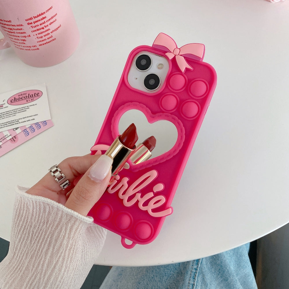 Love Heart Makeup Mirror Silicon Mobile Cover - iPhone 14