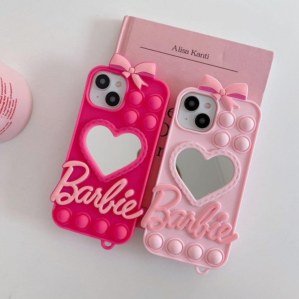 Love Heart Makeup Mirror Silicon Mobile Cover- iPhone 15 Pro