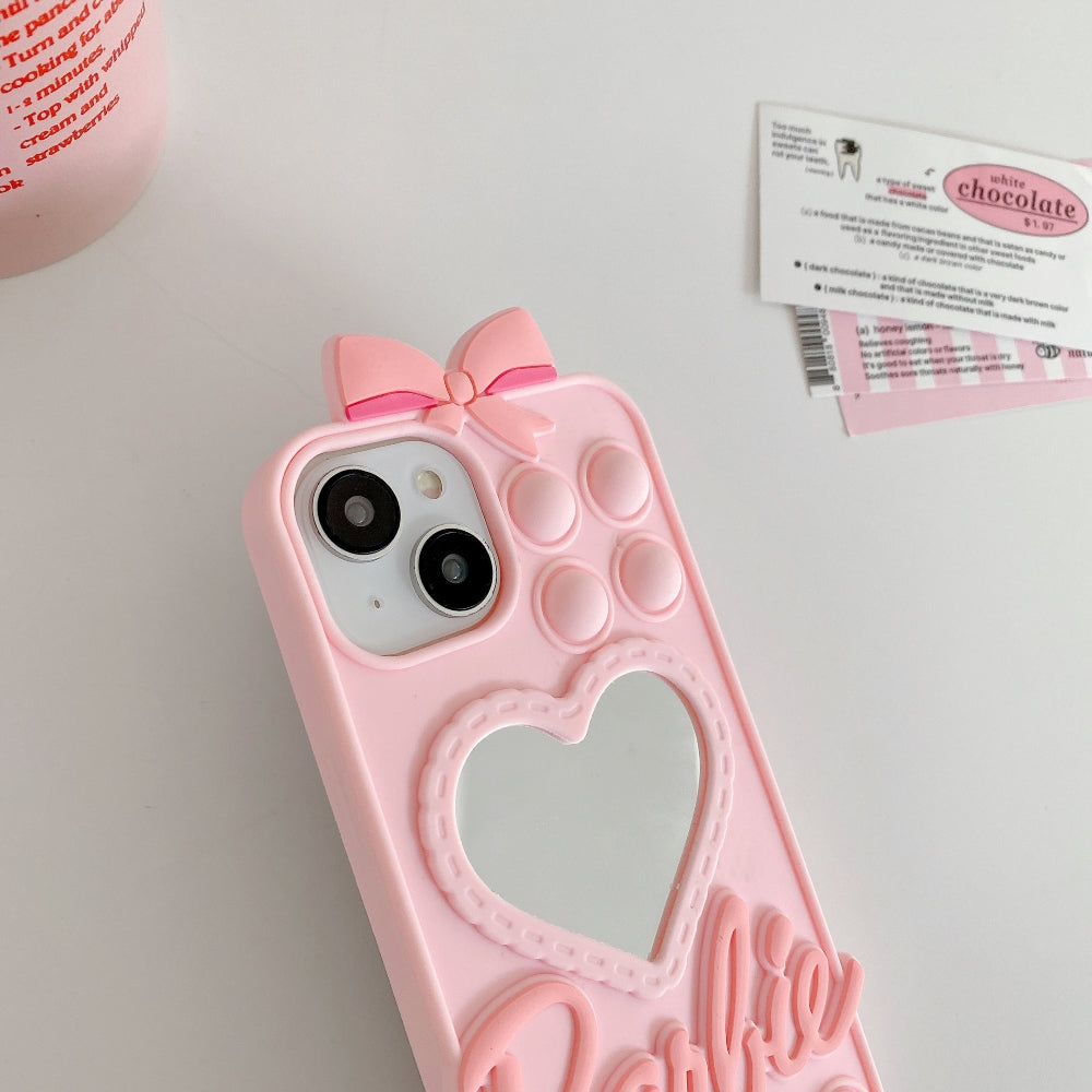 Love Heart Makeup Mirror Silicon Mobile Cover - iPhone 14