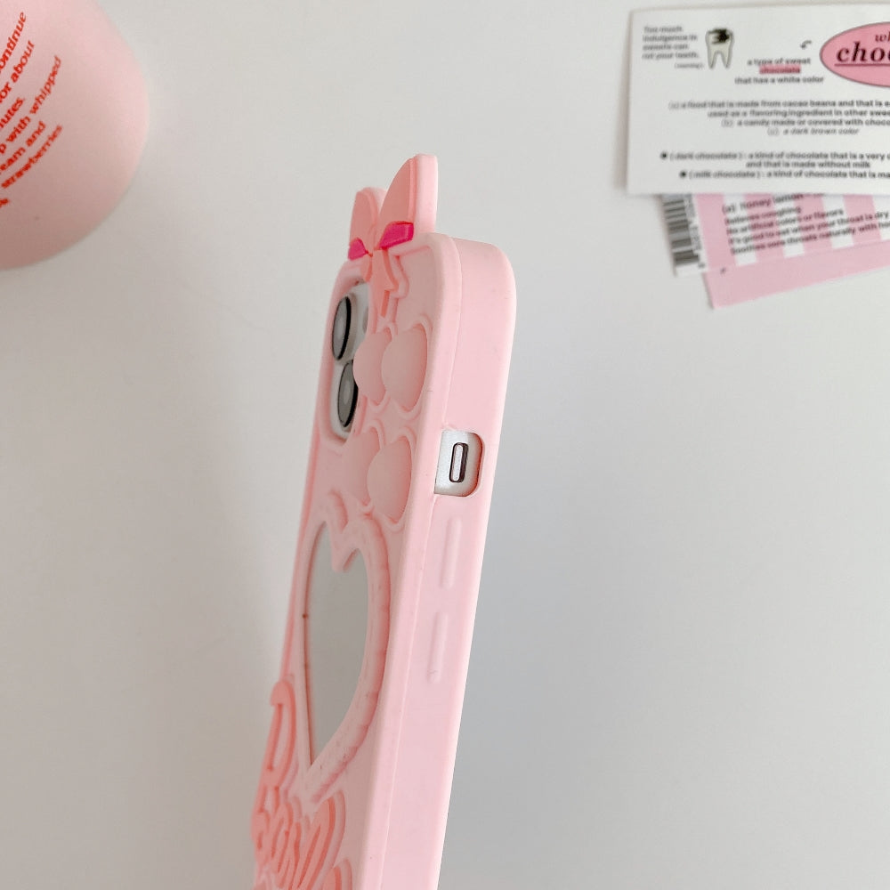 Love Heart Makeup Mirror Silicon Mobile Cover - iPhone 14