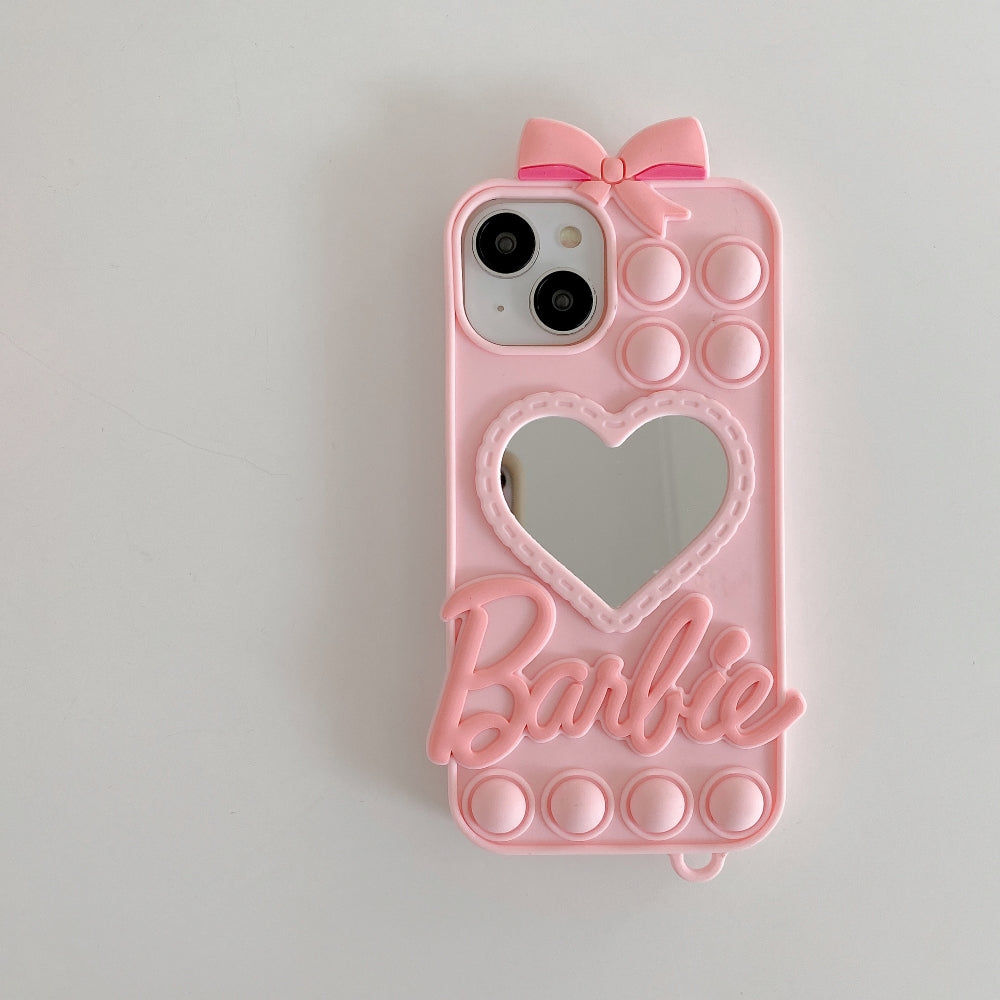 Love Heart Makeup Mirror Silicon Mobile Cover- iPhone 15 Pro
