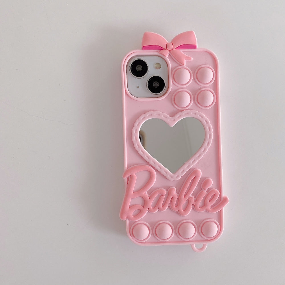 Love Heart Makeup Mirror Silicon Mobile Cover- iPhone 15 Pro