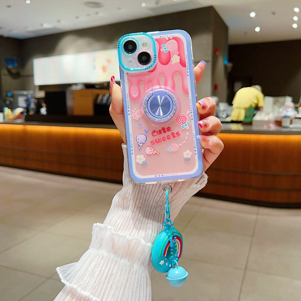 Rotated Ring Holder Printed Case With Charm - Oppo A16
