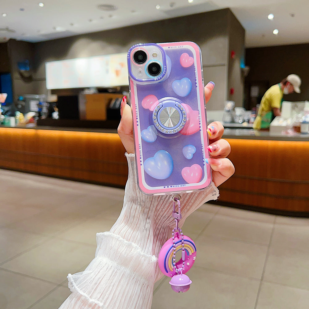 Rotated Ring Holder Printed Case With Charm - Oppo A16