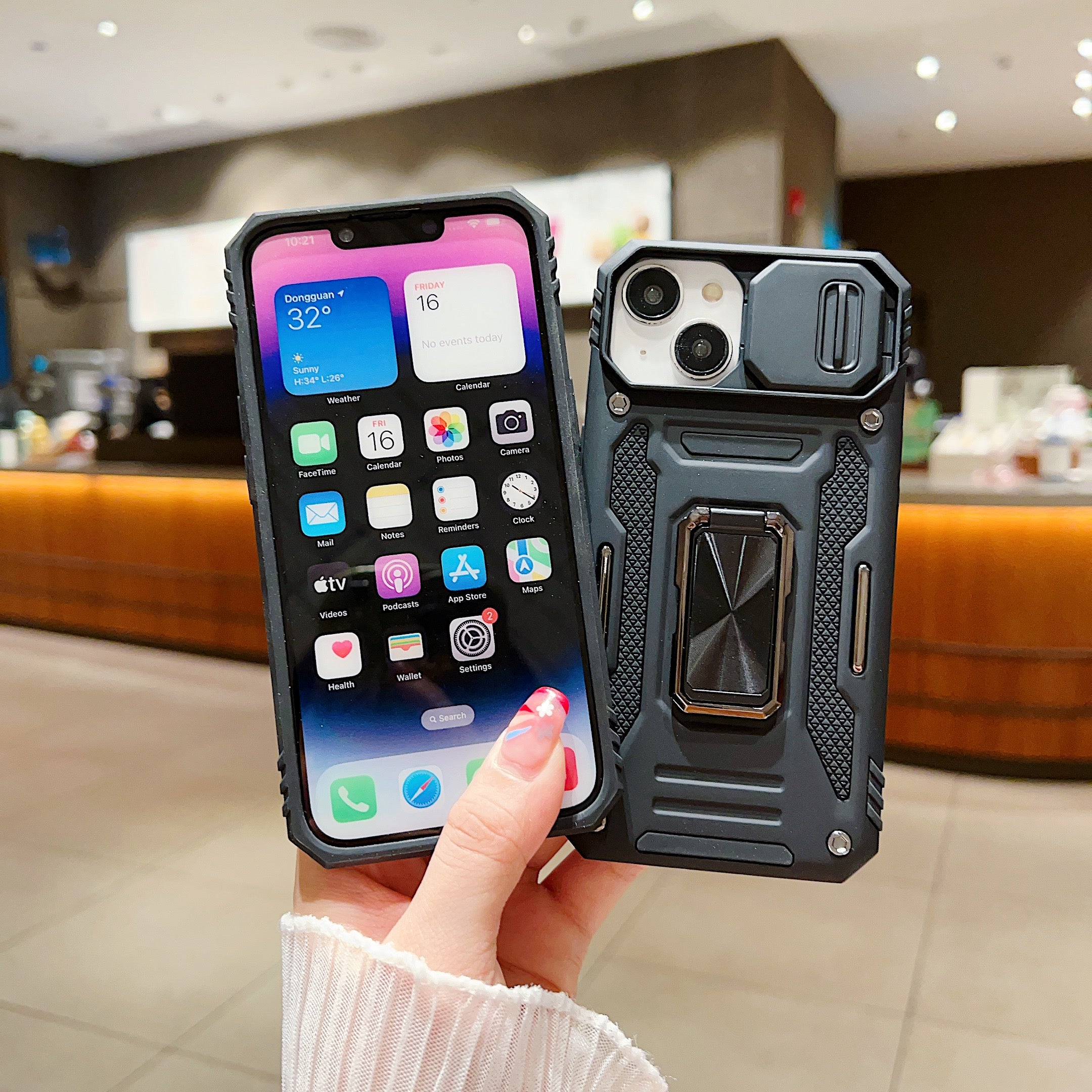 Shockproof Camera Shutter Ring Holder PC (Hard) Stand Cover - iPhone 14 Pro