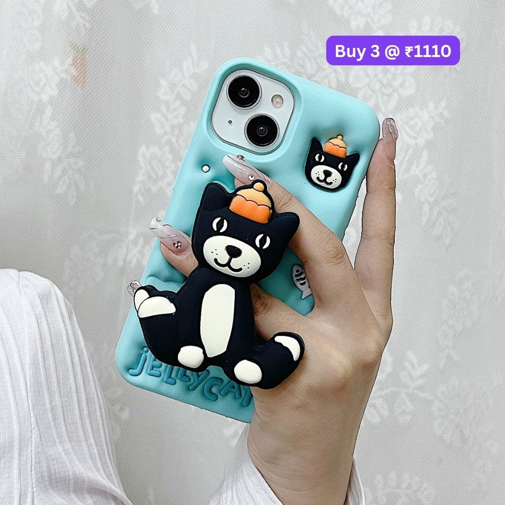 Jelly Cat Stand TPU (Soft) Silicone Phone Case | Mobile Cover - iPhone 16 Plus