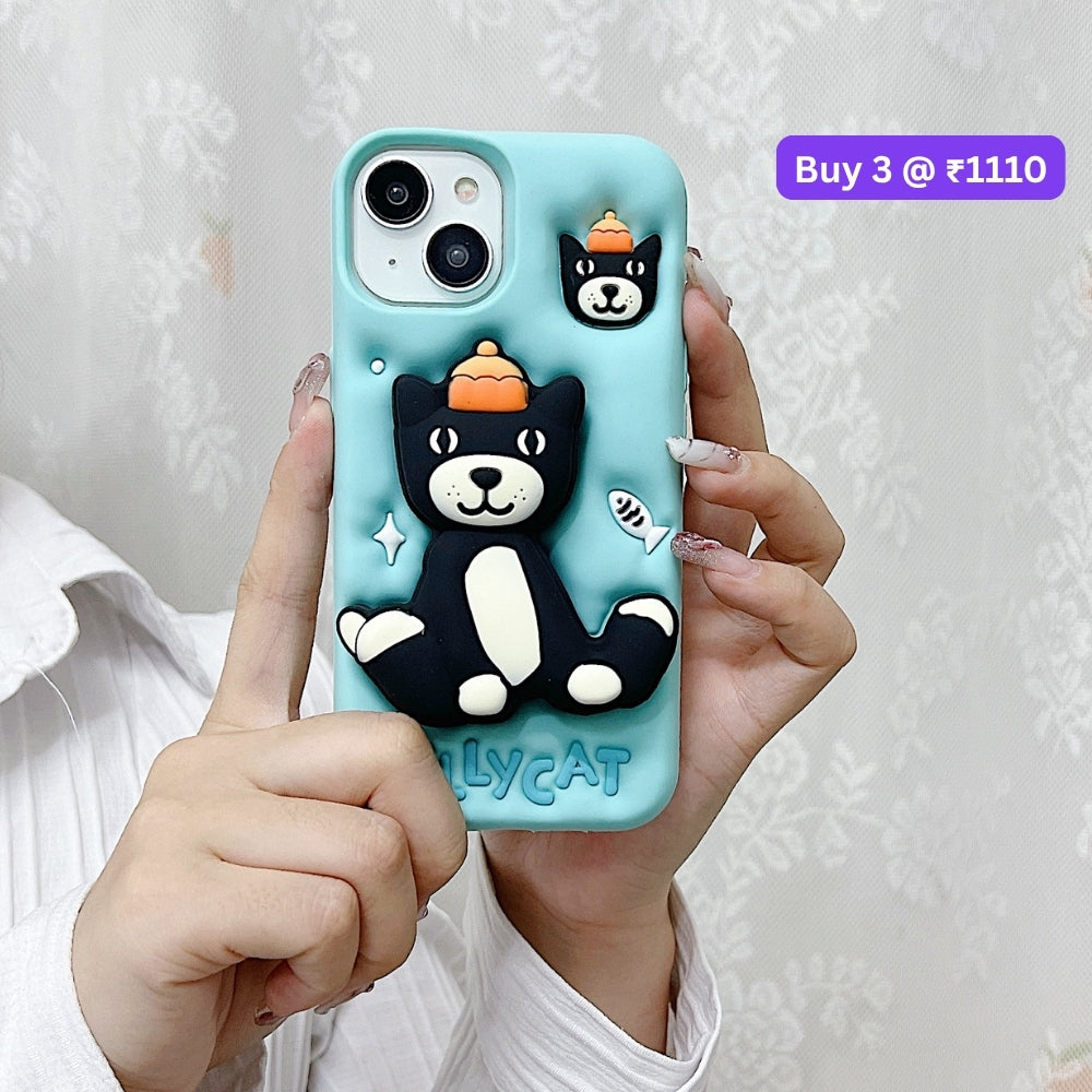 Jelly Cat Stand TPU (Soft) Silicone Phone Case | Mobile Cover - iPhone 16 Plus