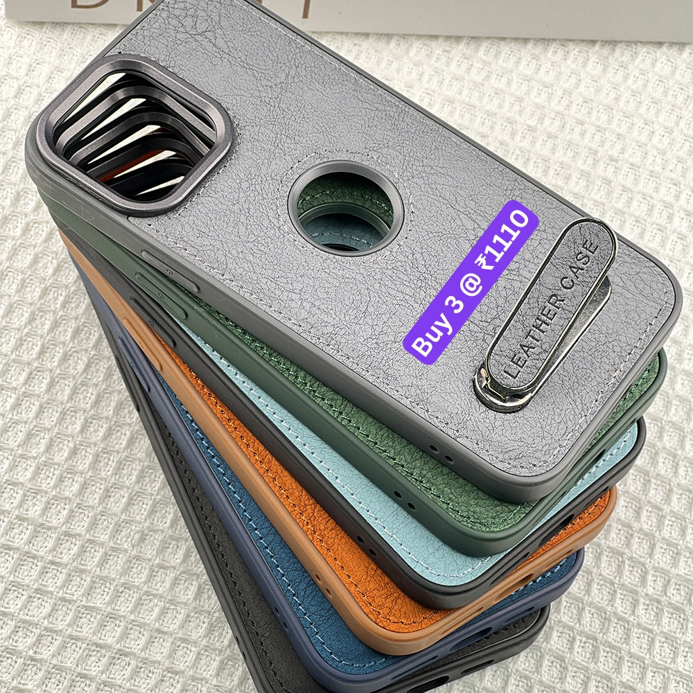 Kickstand Pu Leather PC (Hard) Logo Cut Phone Case - iPhone 14 Plus