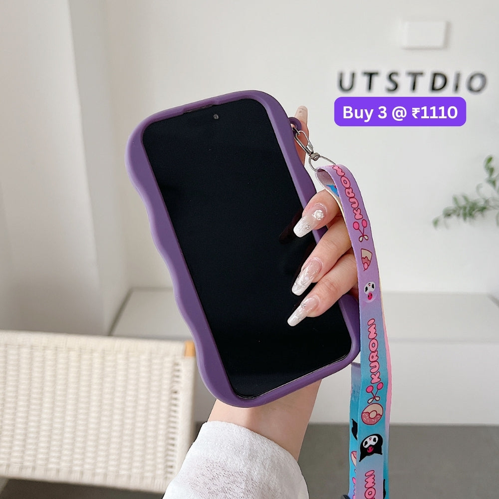 Kuromi Retractable Stand Phone Case with Shoulder Strap | Mobile Cover - iPhone 14 Pro Max