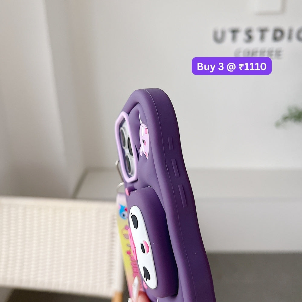 Kuromi Retractable Stand Phone Case with Shoulder Strap | Mobile Cover - iPhone 16 Plus