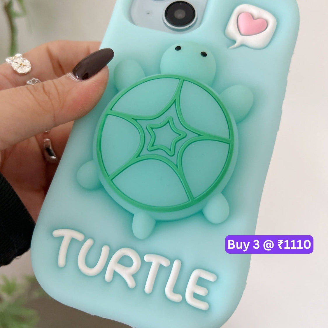Luminous Tortoise Stand Silicone Soft Phone Case - iPhone 15 Pro Max