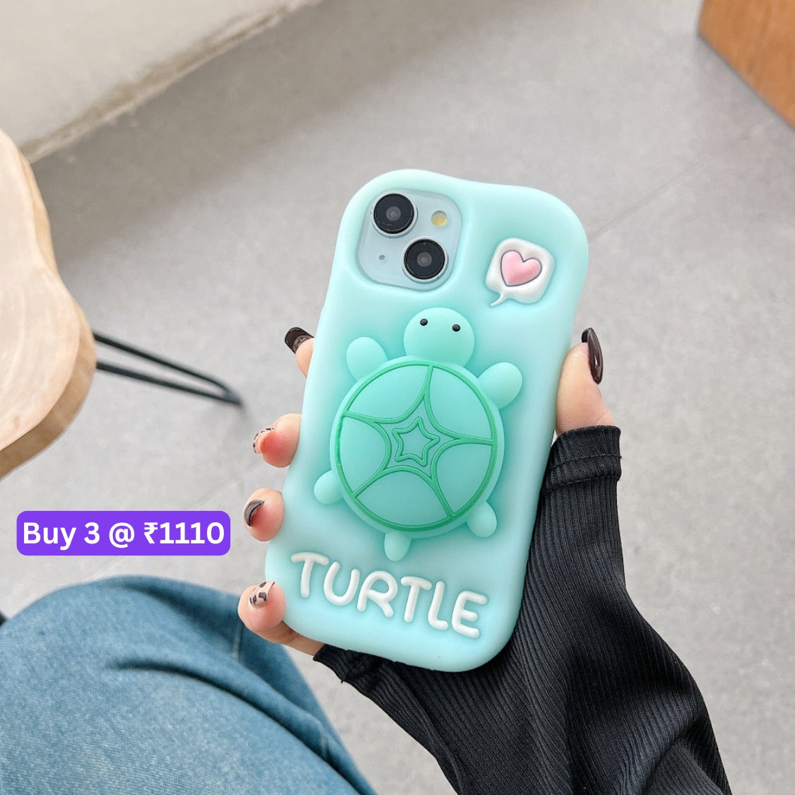 Luminous Tortoise Stand Silicone Soft Phone Case - iPhone 15 Pro Max