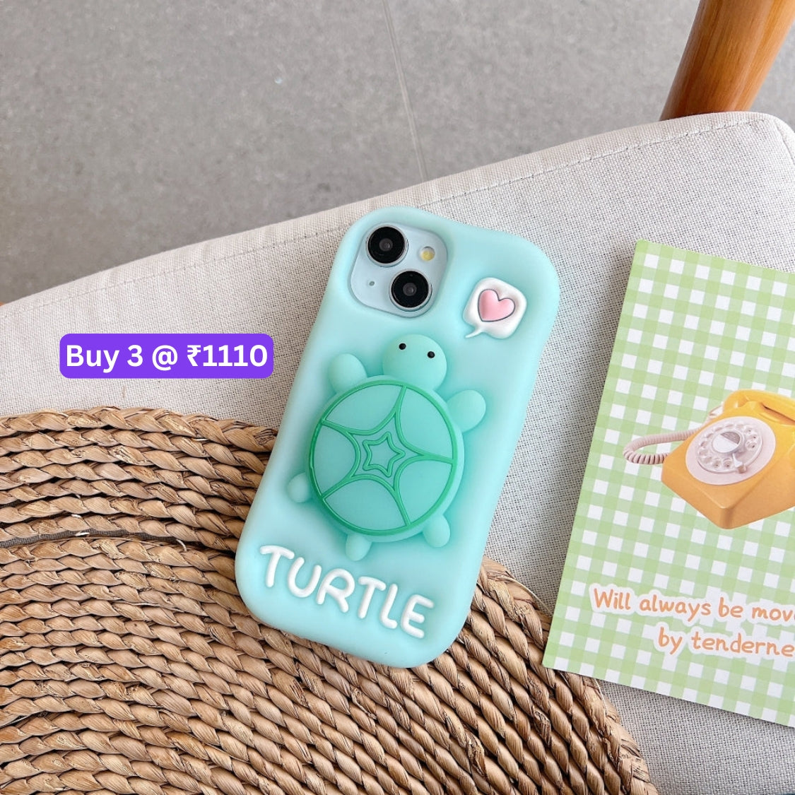 Luminous Tortoise Stand Silicone Soft Phone Case - iPhone 15 Pro Max