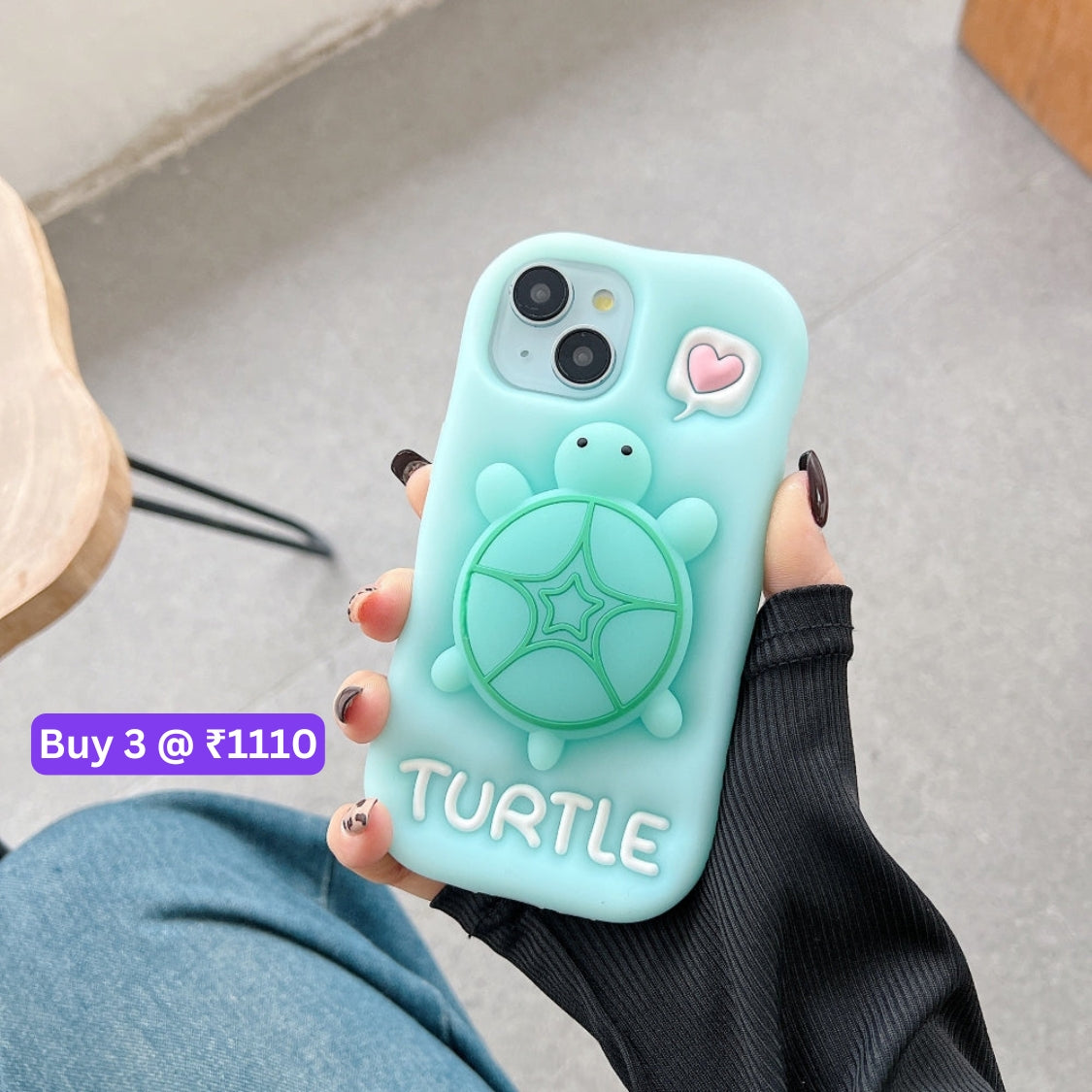 Luminous Tortoise Stand Silicone Soft Phone Case - iPhone 15 Pro Max