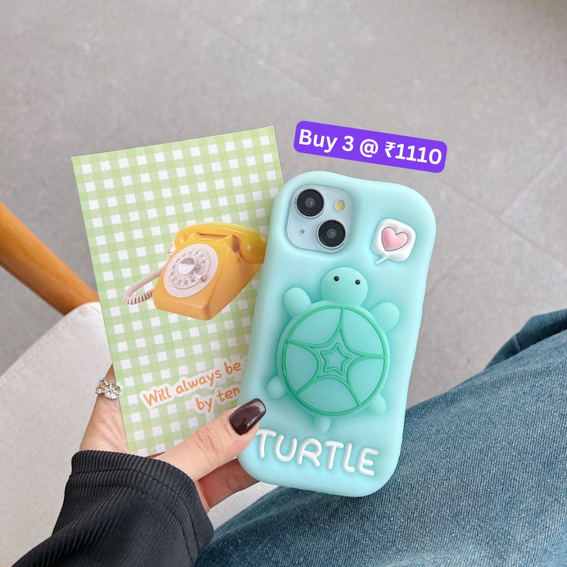 Luminous Tortoise Stand Silicone Soft Phone Case - iPhone 15 Pro Max