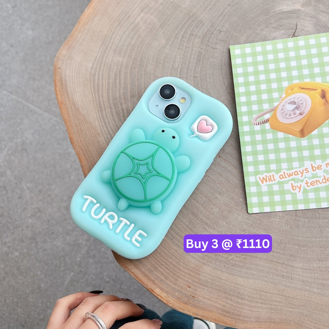 Luminous Tortoise Stand Silicone Soft Phone Case - iPhone 15 Pro Max