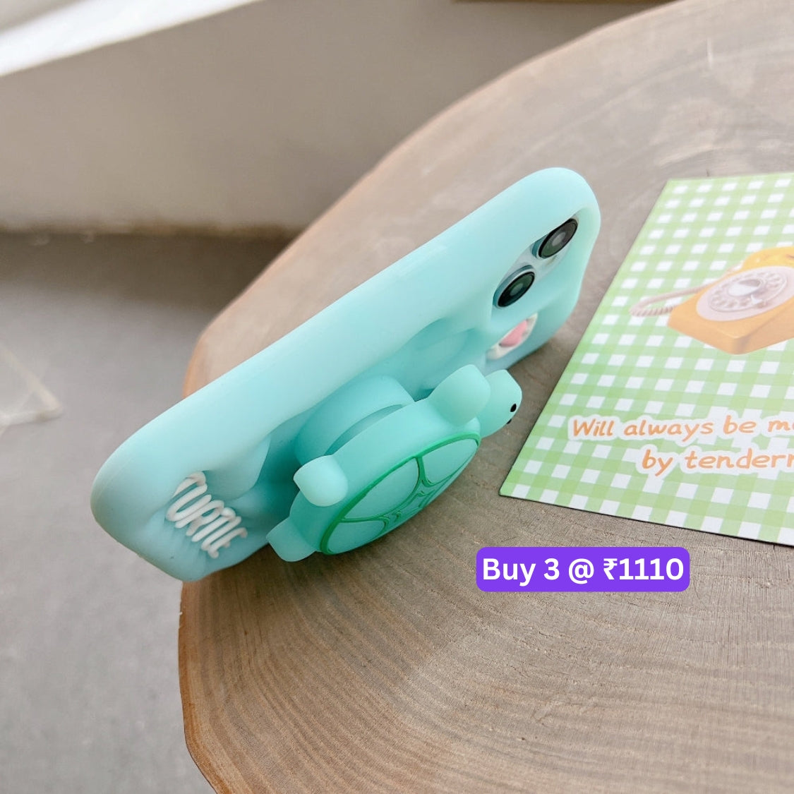 Luminous Tortoise Stand Silicone Soft Phone Case - iPhone 15 Pro Max