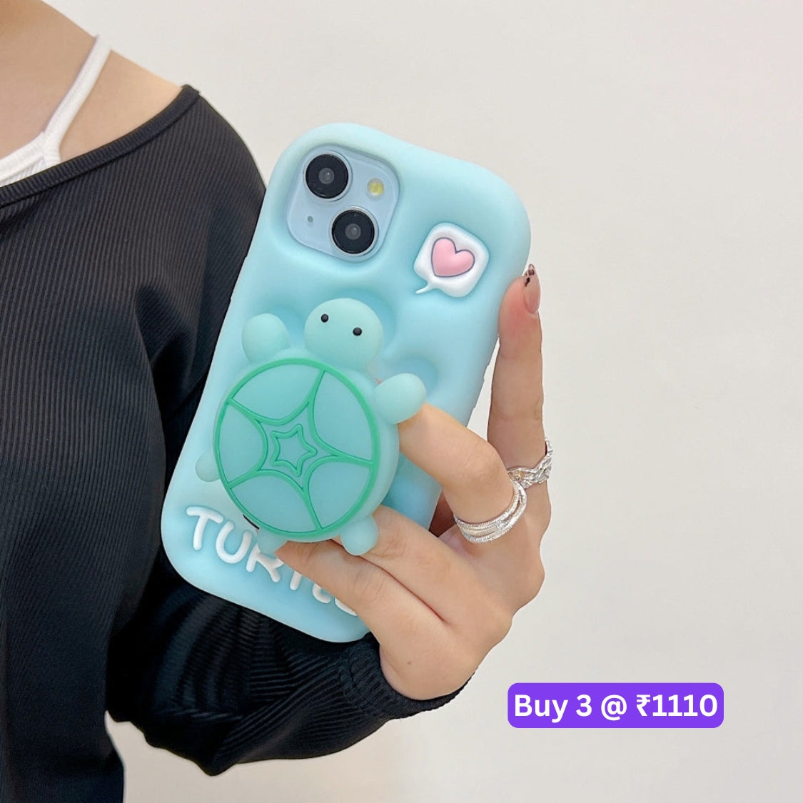 Luminous Tortoise Stand Silicone Soft Phone Case - iPhone 15 Pro Max
