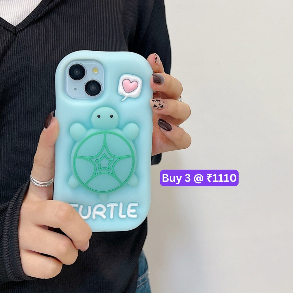 Luminous Tortoise Stand Silicone Soft Phone Case - iPhone 15 Pro Max
