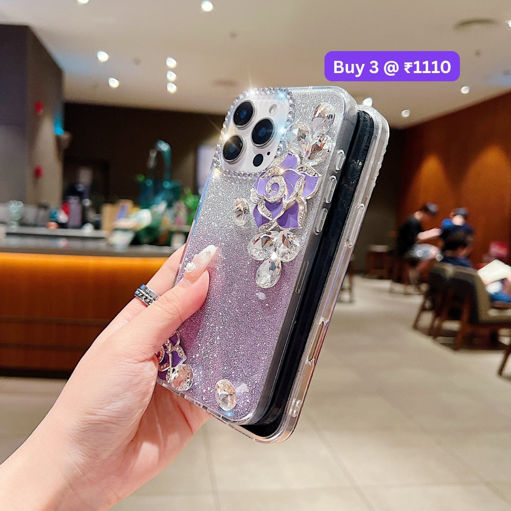 Luxury Camellia Water Diamond PC (Hard) Phone Case with Shimmer Paper - iPhone 13 Pro Max