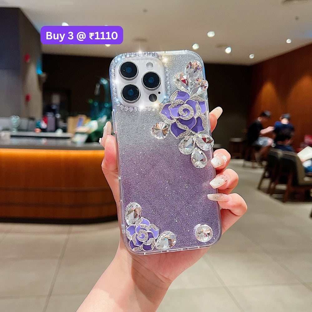 Luxury Camellia Water Diamond PC (Hard) Phone Case with Shimmer Paper - iPhone 13 Pro Max