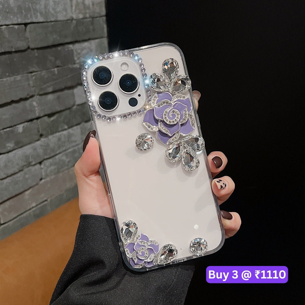 Luxury Camellia Water Diamond Transparent Phone Case - Samsung S25 Ultra