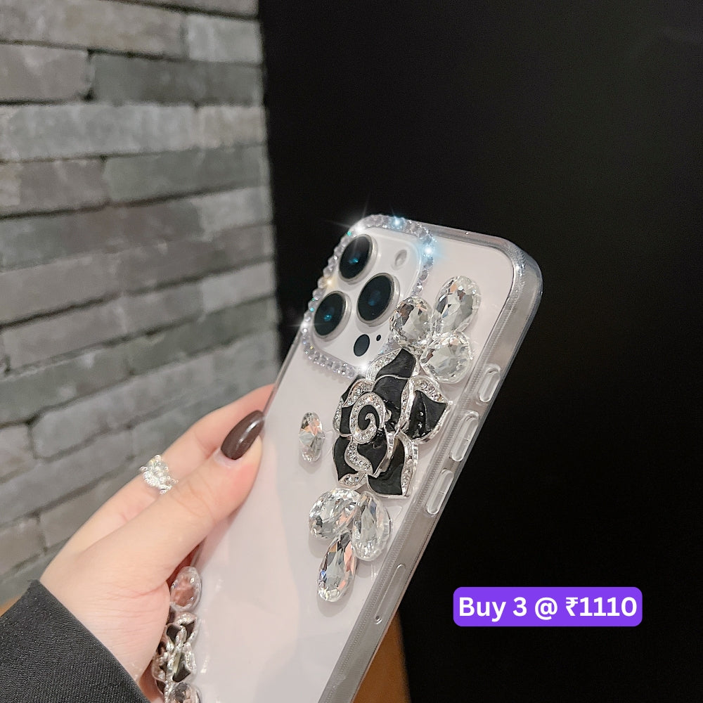 Luxury Camellia Water Diamond Transparent Phone Case - Samsung S25 Ultra