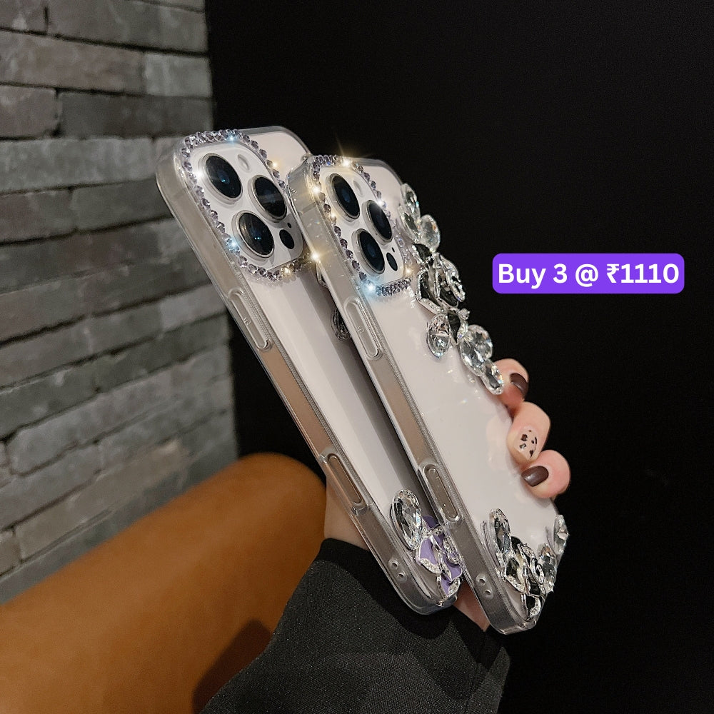 Luxury Camellia Water Diamond Transparent Phone Case - Samsung S25 Ultra