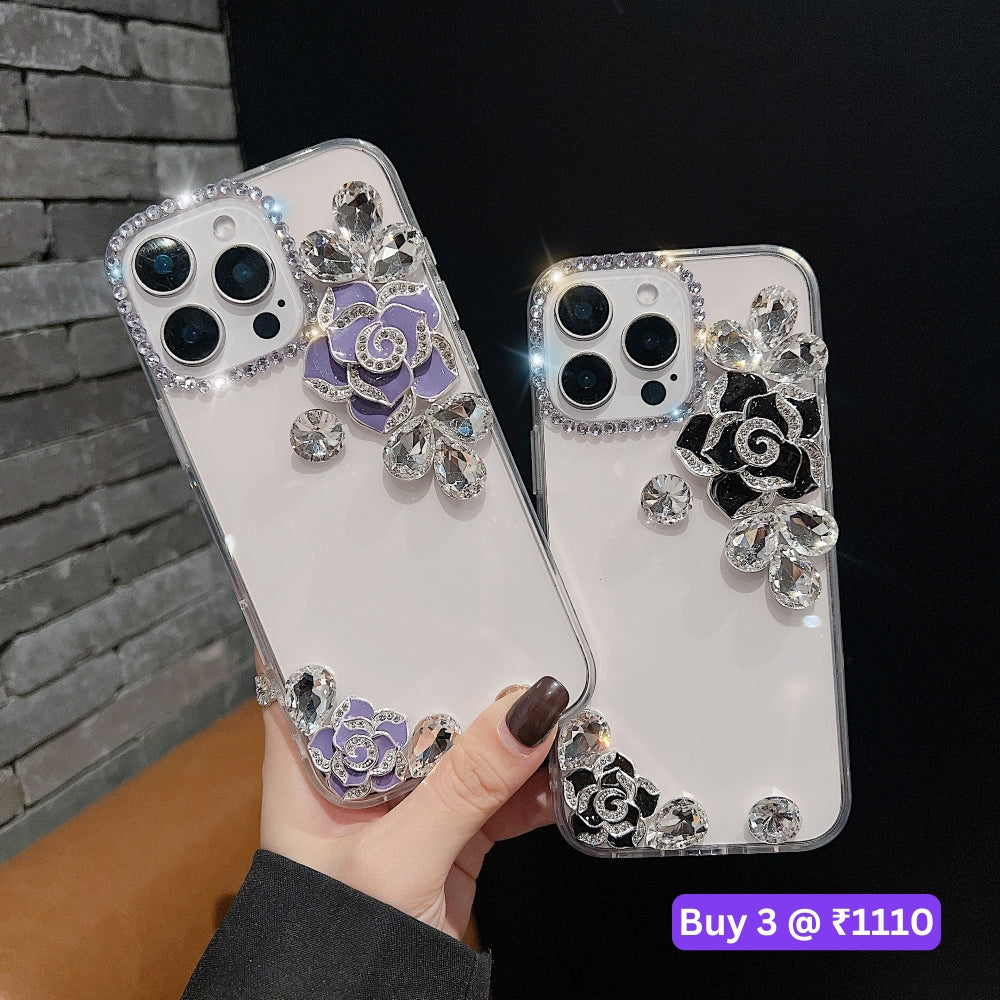 Luxury Camellia Water Diamond Transparent Phone Case - Samsung S25 Ultra