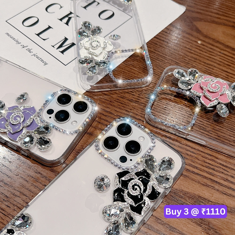 Luxury Camellia Water Diamond Transparent Phone Case - Samsung S25 Ultra