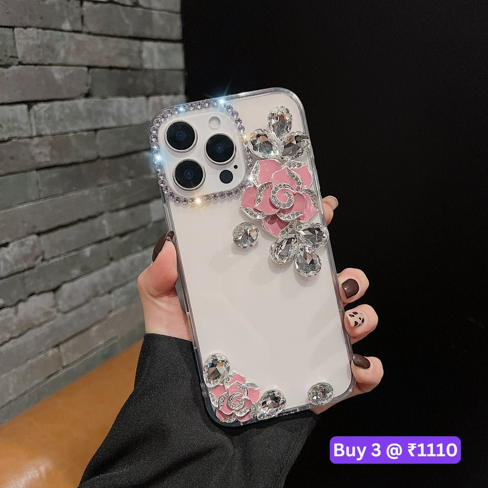 Luxury Camellia Water Diamond Transparent Phone Case - Samsung S25 Ultra