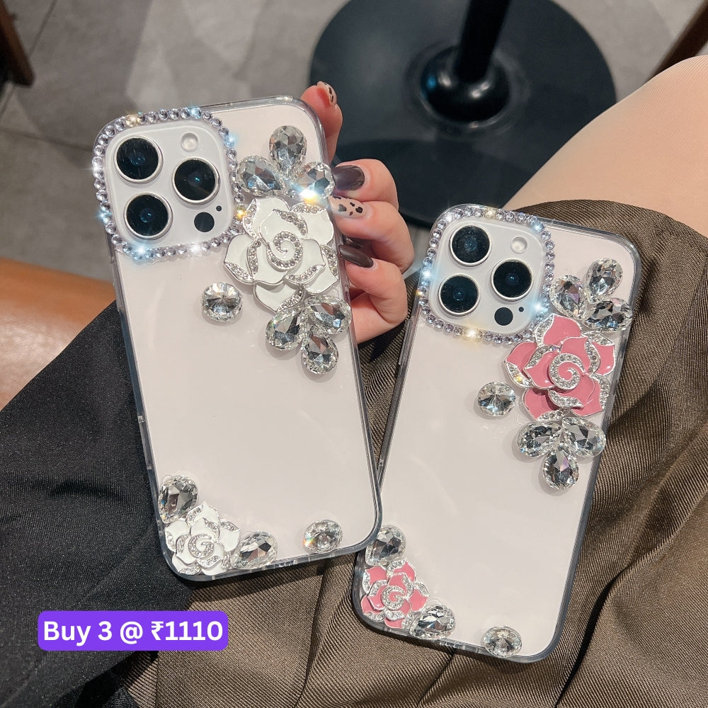 Luxury Camellia Water Diamond Transparent Phone Case - Samsung S25 Ultra