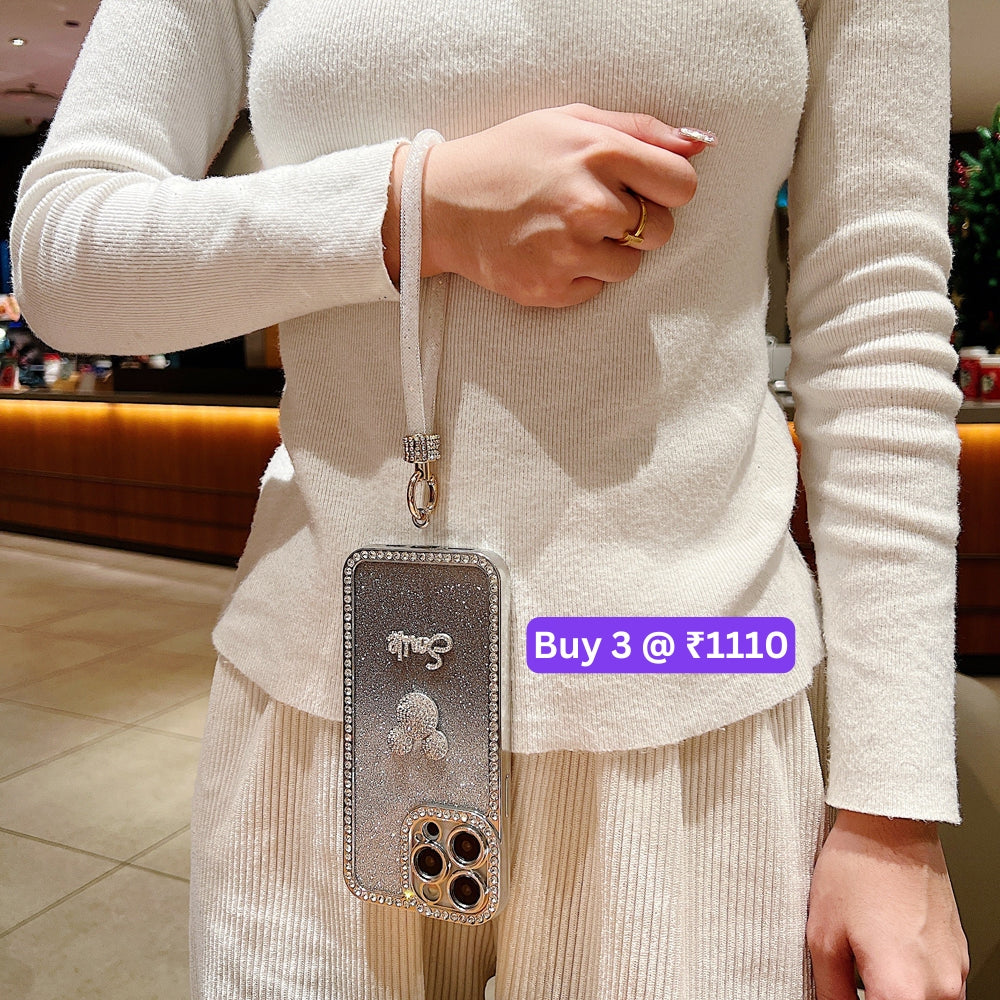 Luxury Design Glittery Cartoon Diamond Border Phone Case with Bracelet - iPhone 15 Pro Max