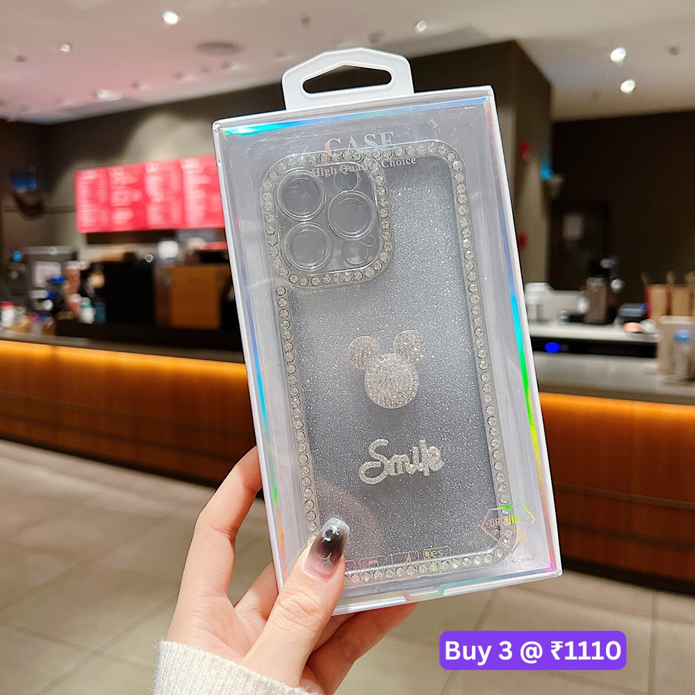Luxury Design Glittery Cartoon Diamond Border Phone Case with Bracelet - iPhone 15 Pro Max