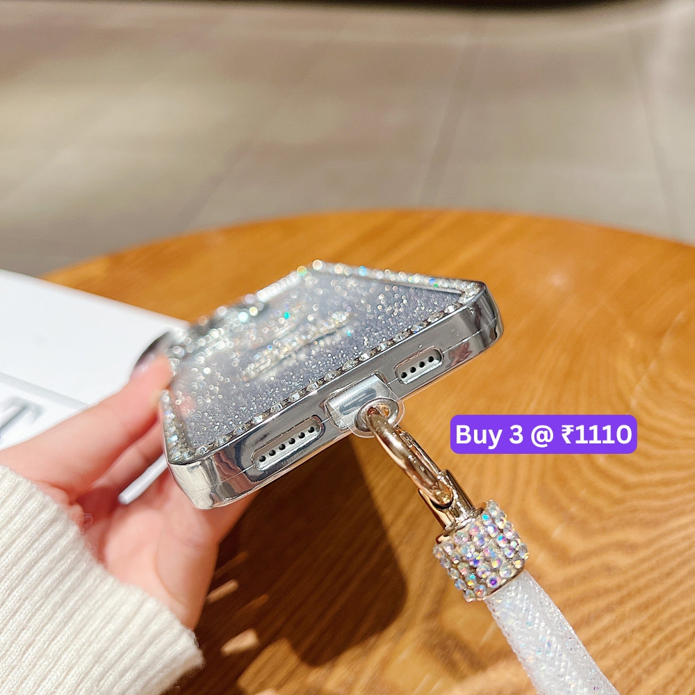 Luxury Design Glittery Cartoon Diamond Border Phone Case with Bracelet - iPhone 15 Pro Max