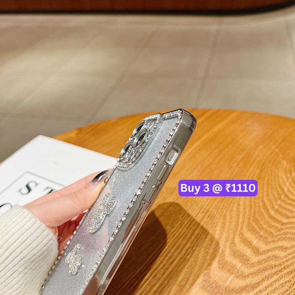 Luxury Design Glittery Cartoon Diamond Border Phone Case with Bracelet - iPhone 15 Pro Max