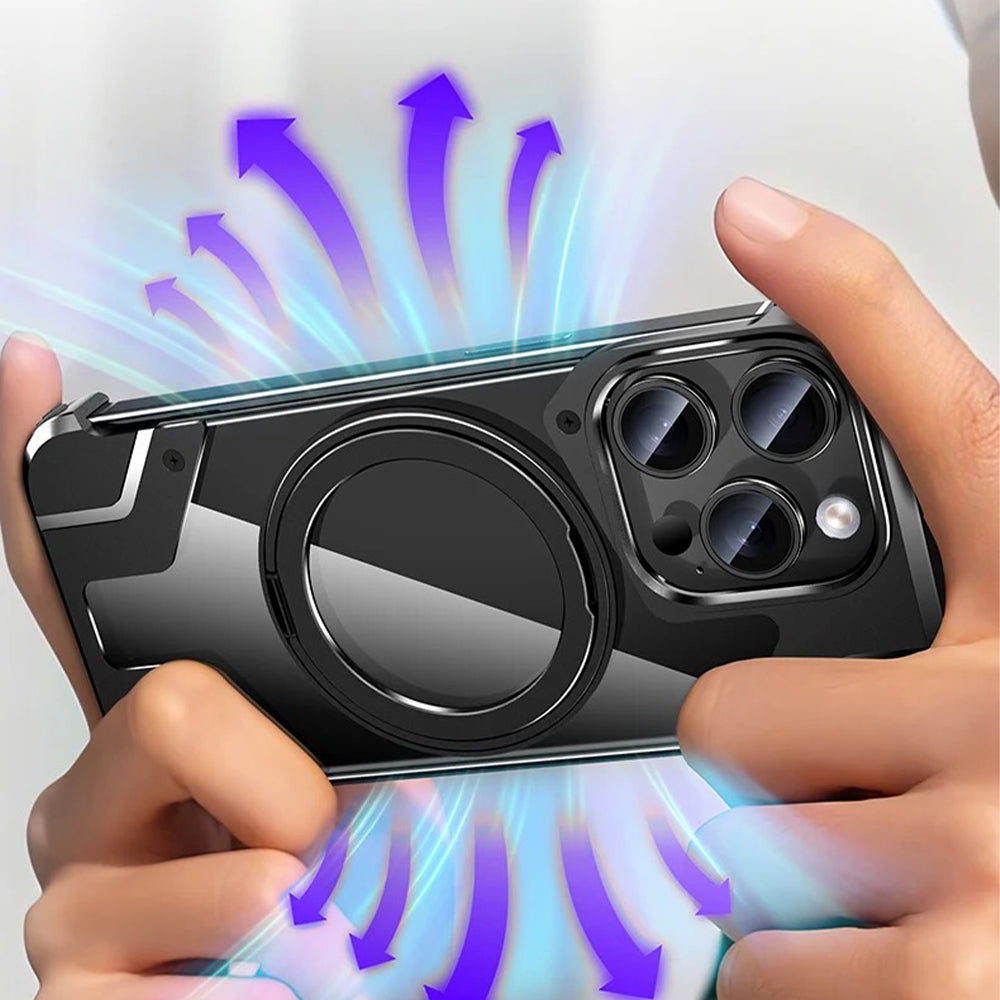 Magnetic Aluminum Alloy Frame Shockproof Phone Case with Ring Holder - iPhone 15