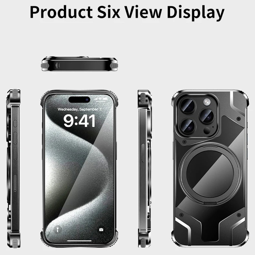 Magnetic Aluminum Alloy Frame Shockproof Phone Case with Ring Holder - iPhone 15