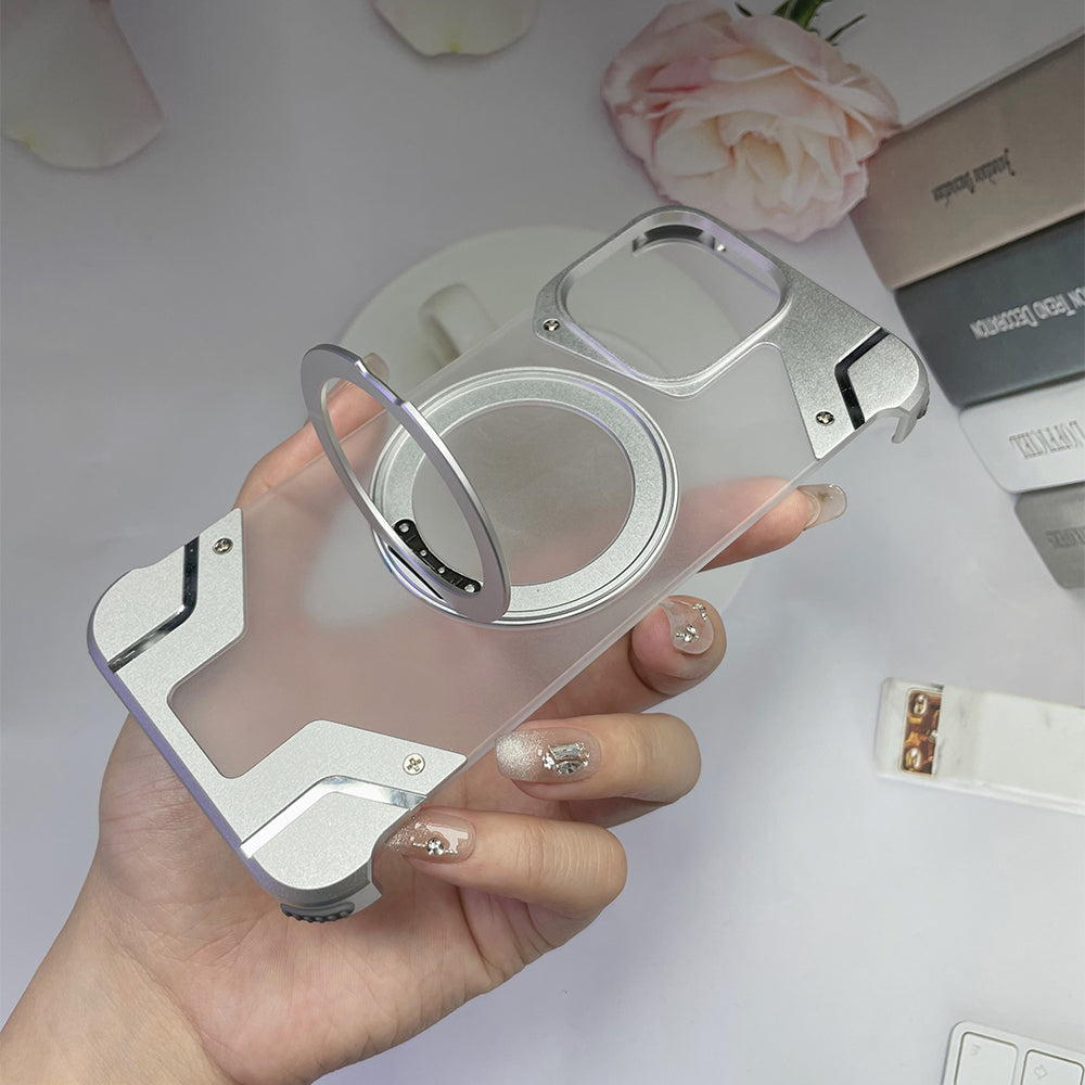 Magnetic Aluminum Alloy Frame Shockproof Phone Case with Ring Holder - iPhone 15