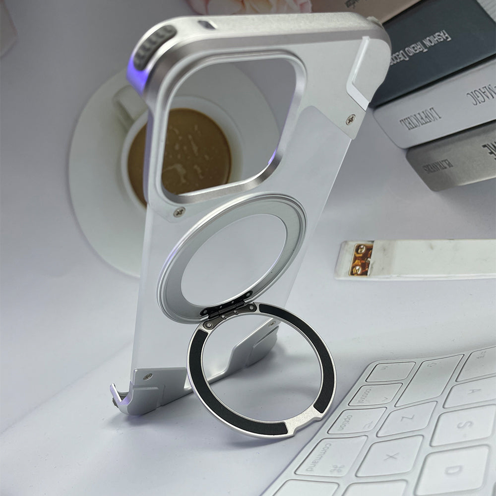 Magnetic Aluminum Alloy Frame Shockproof Phone Case with Ring Holder - iPhone 15